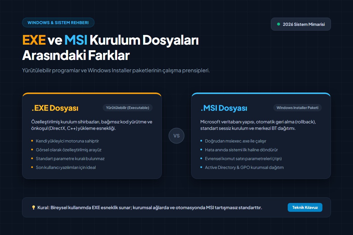 exe ve msi kurulum dosyaları arasındaki farklar teknik rehber kapak görseli